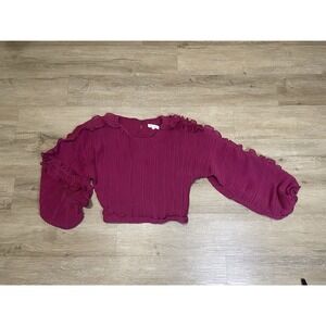 Vici x Emily Travis Long Sleeve Size S Small Pink Ballon Arms Crop Blouse Shirt